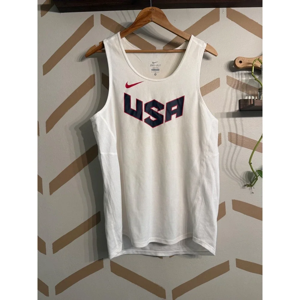 Nike Tank Top Womens Medium White USA Basketball Dri-FIT Mesh Athletic Jersey